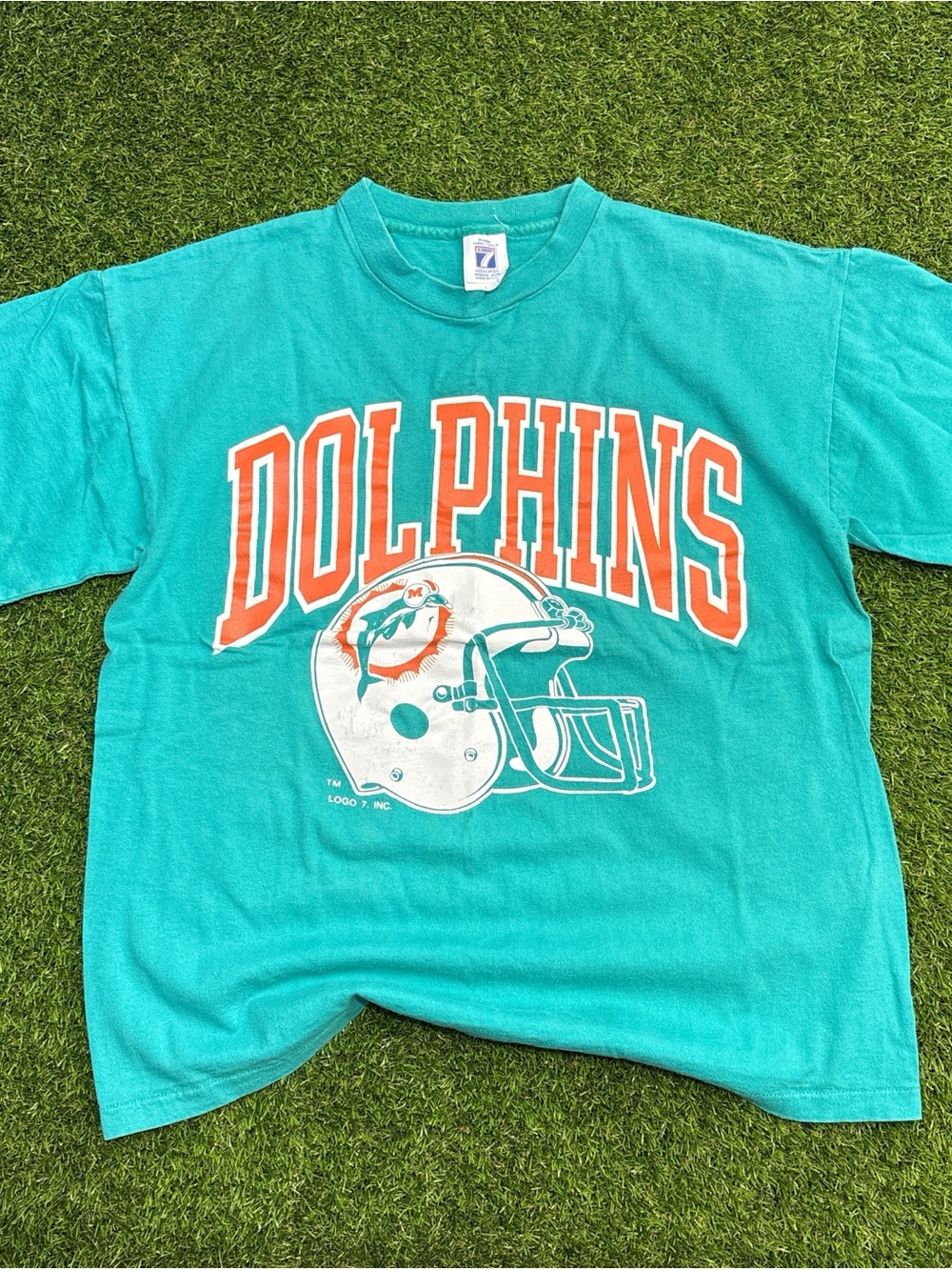 LOGO 7 Miami Dolphins Teal Graphic Tee with Orange and White Print